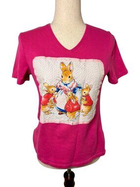 Croft & Barrow Pink Upcycled Peter Rabbit Beatrix Potter Tee Shirt Small